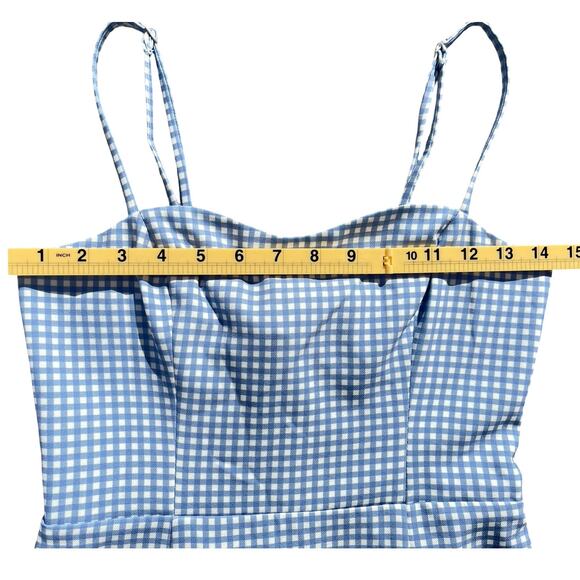 French Connection Whisper Tie-Back Gingham Mini Dress Blue White Check - Size 4 - Picture 6 of 13